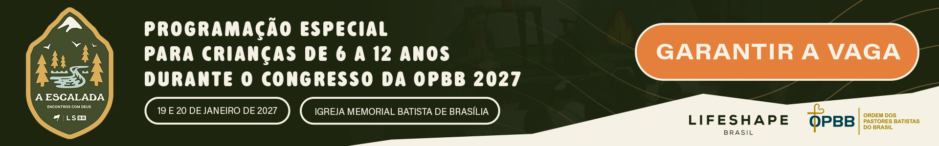 Programação especial para crianças de 6 a 12 anos durante o Congresso da OPBB 2027. Garanta a vaga.
